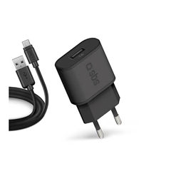 Zidni punjač SBS + kabal za punjenje USB-A na micro-USB, 5 W, crni