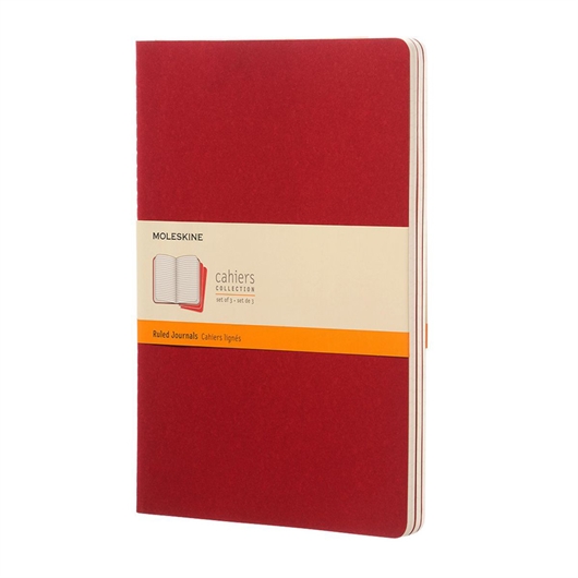 Bilježnica Moleskine Cahier Journals XL s mekanim koricama, crvena brusnica - crte, 3 komada