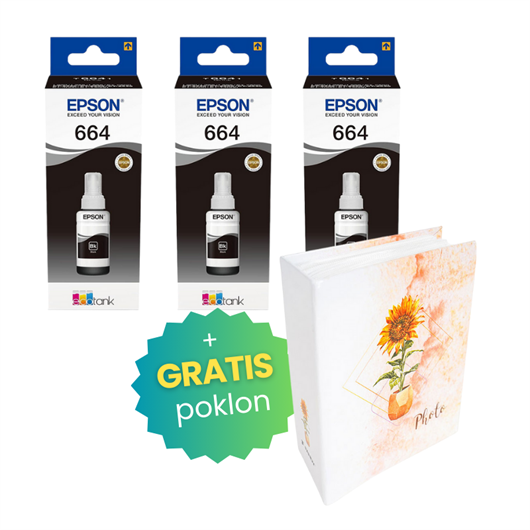 Komplet bočica za Epson C13T66414A (crna), original, 3 komada + GRATIS POKLON