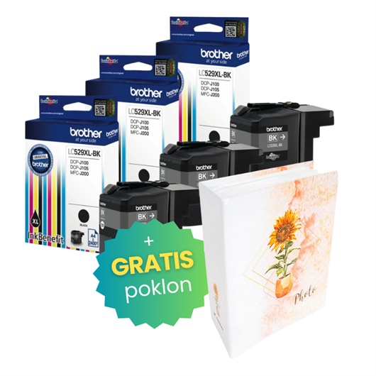 Komplet tinta Brother LC529XLBK (crna), original, 3 komada + GRATIS POKLON