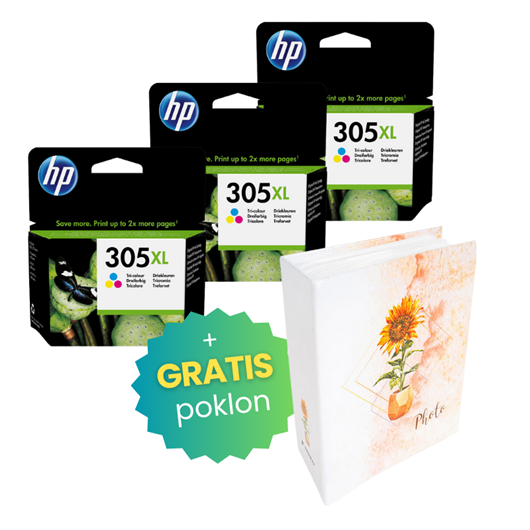 Komplet tinta HP 3YM63AE nr.305XL (boja), original, 3 komada + GRATIS POKLON