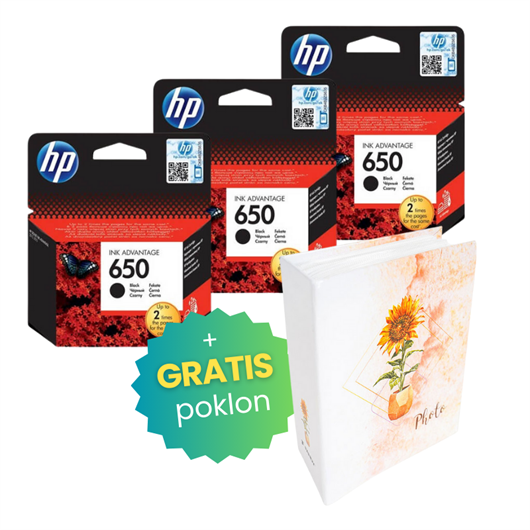 Komplet tinta HP CZ101AE nr.650 (crna), original, 3 komada + GRATIS POKLON