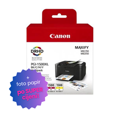 Komplet tinta Canon PGI-1500XL (BK/C/M/Y), original + foto papir po SUPER cijeni