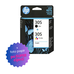 Komplet tinta HP 6ZD17AE (nr.305 BK + nr.305 CMY), dvostruko pakiranje, original + foto papir po SUPER cijeni