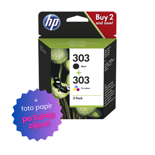 Komplet tinta HP 3YM92AE (nr.303 BK + nr.303 CMY), original + foto papir po SUPER cijeni