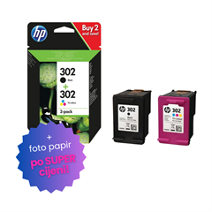 Tinta HP X4D37AE (nr.302 BK + nr.302 CMY), dvostruko pakiranje, original + foto papir po SUPER cijeni