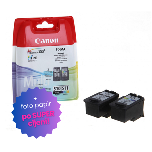 Komplet tinta Canon PG-510 + CL-511, original + foto papir po SUPER cijeni