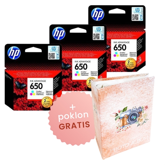 Komplet tinta HP CZ102AE nr.650 (boja), original, 3 komada + GRATIS POKLON