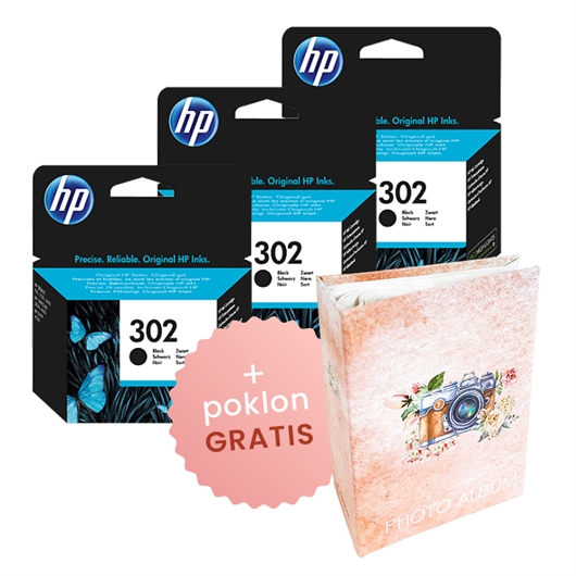 Komplet tinta HP F6U66AE nr.302 (crna), original, 3 komada + GRATIS POKLON