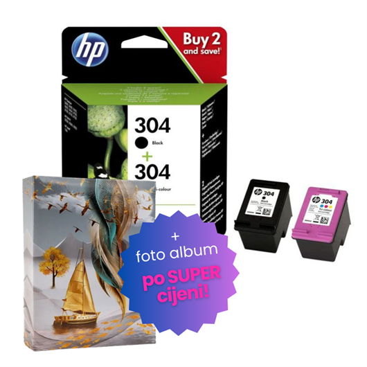 Komplet tinta HP 3JB05AE (nr.304 BK + nr.304 CMY), original + foto album po SUPER cijeni