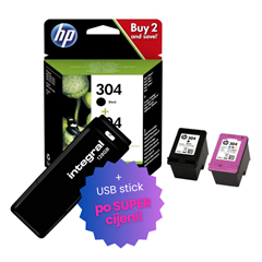 Komplet tinta HP 3JB05AE (nr.304 BK + nr.304 CMY), original + USB stick po SUPER cijeni