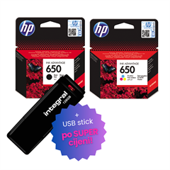 Komplet tinta HP nr.650 (BK + CMY), original + USB stick po SUPER cijeni