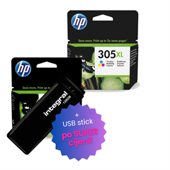 Komplet tinta HP 3YM62AE nr.305XL (crna + boja), original + USB stick po SUPER cijeni