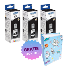 Komplet bočica za Epson 101 (C13T03V14A) (crna), original, 3 komada + GRATIS POKLON